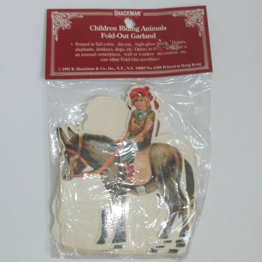 NWT Shackman Vintage Victorian Print Children Riding Animals Garland ~ 81" Long